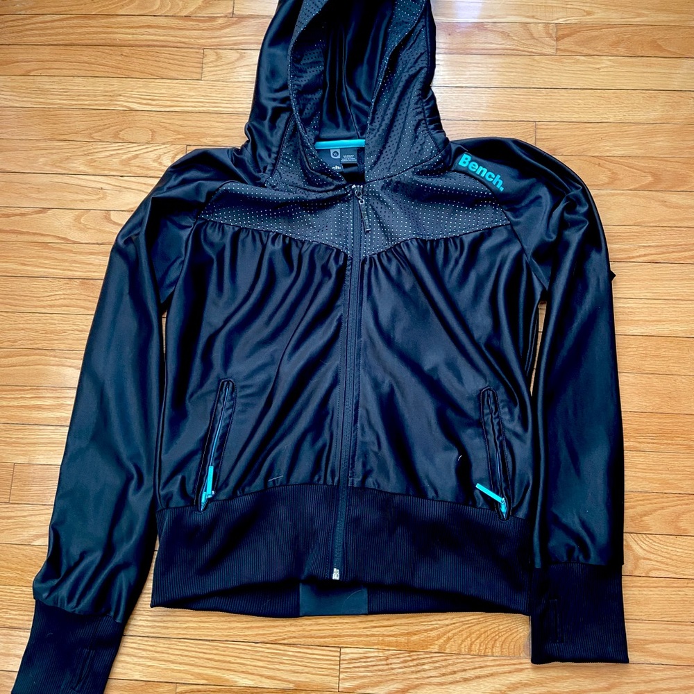 Bench XL polyester black and turquoise hooded jacket